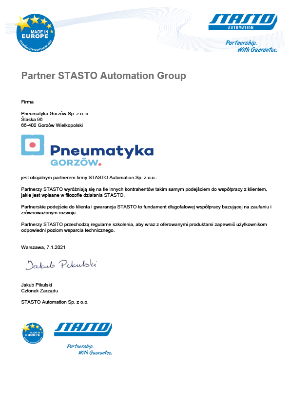 Certyfikat - partner Stasto